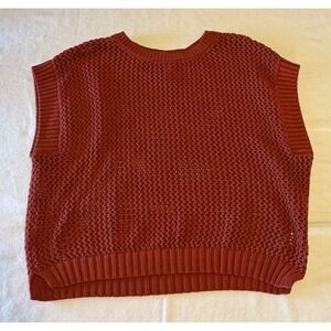 Vince Camuto Womens Rust Orange Open Knit Cotton Crochet Sweater Vest Size M